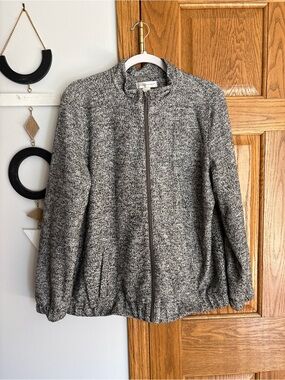 Christopher & Banks Black Gray and White Marled Zip Bomber Jacket